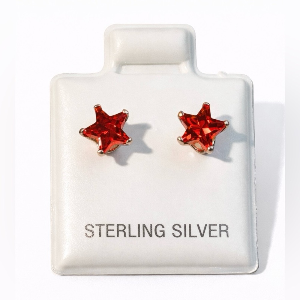 ⭐️  NEW! Sterling Silver Red Stars Stud Earrings